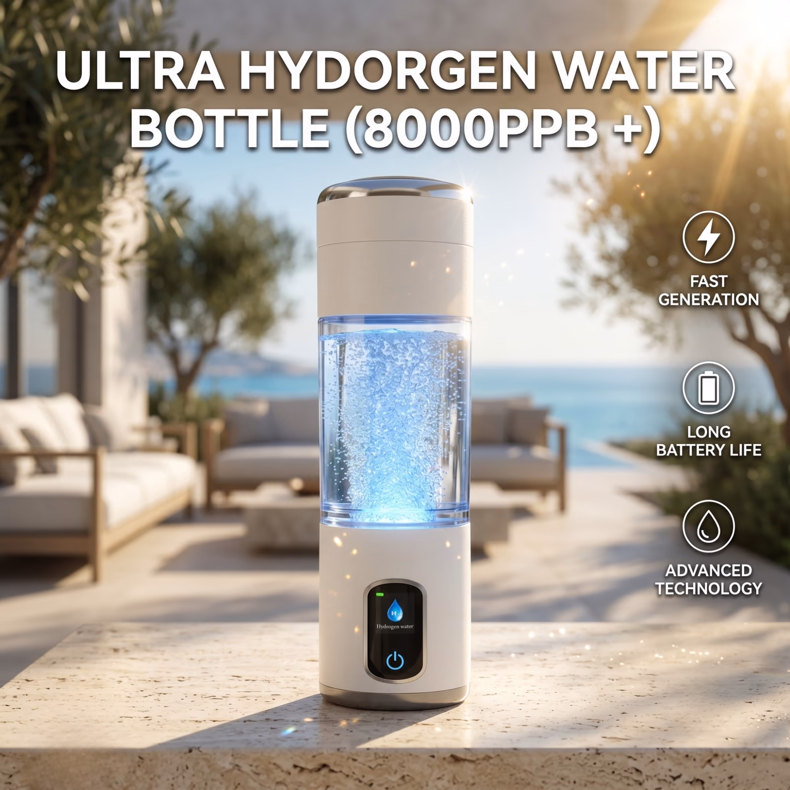 H88A ultra 8000 PPB hydrogen water bottle with fast generation and long battery life