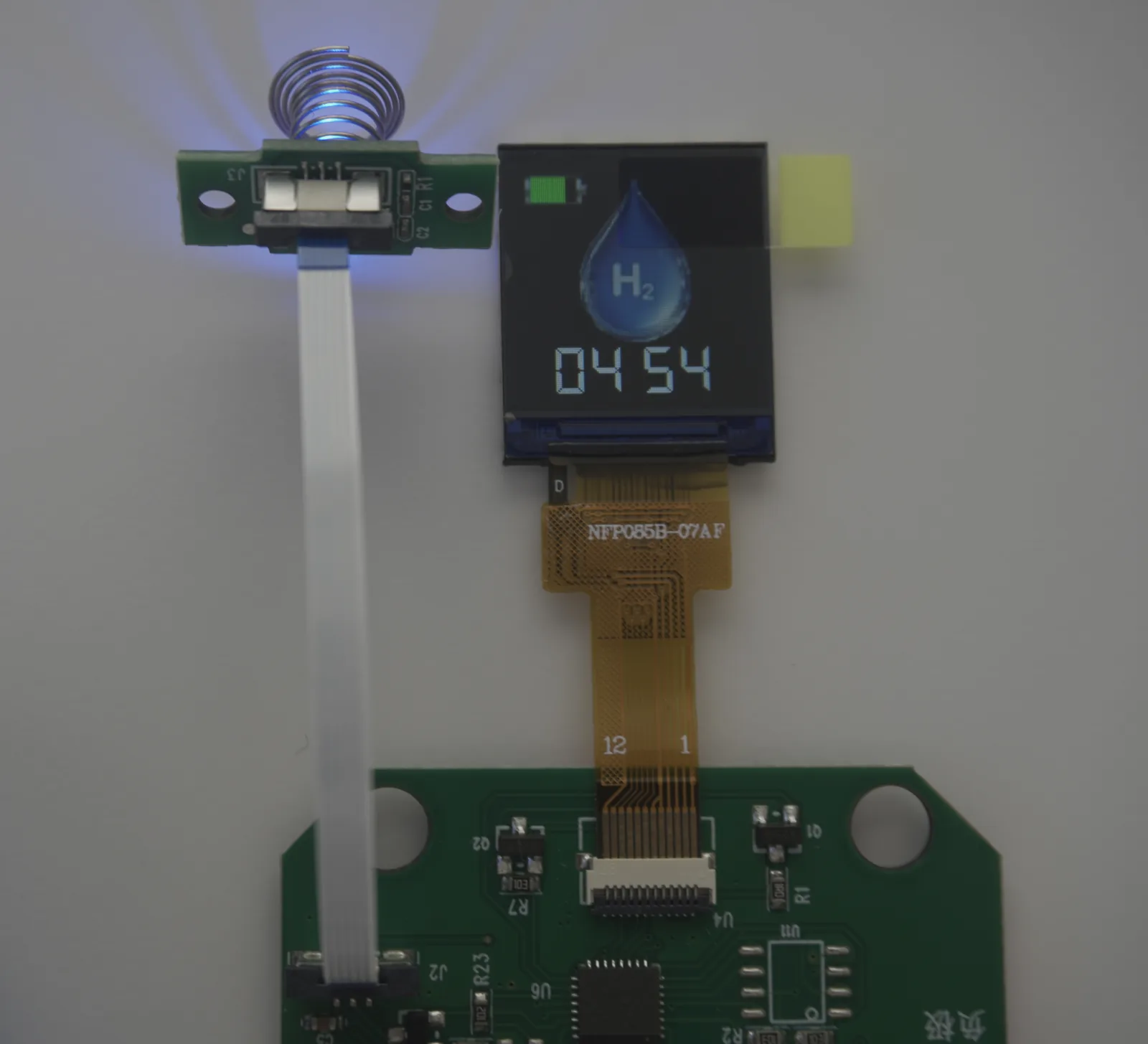 PHYFLOW LED touchscreen module connected to a hydrogen bottle control board
