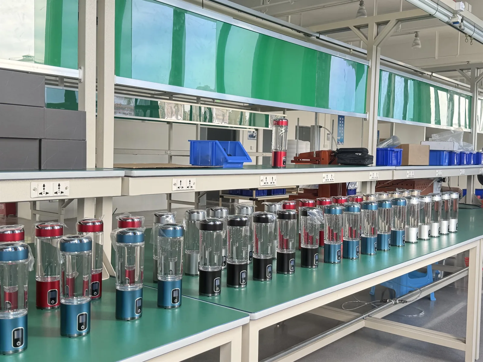 Hydrogen water bottles prepared for final quality inspection