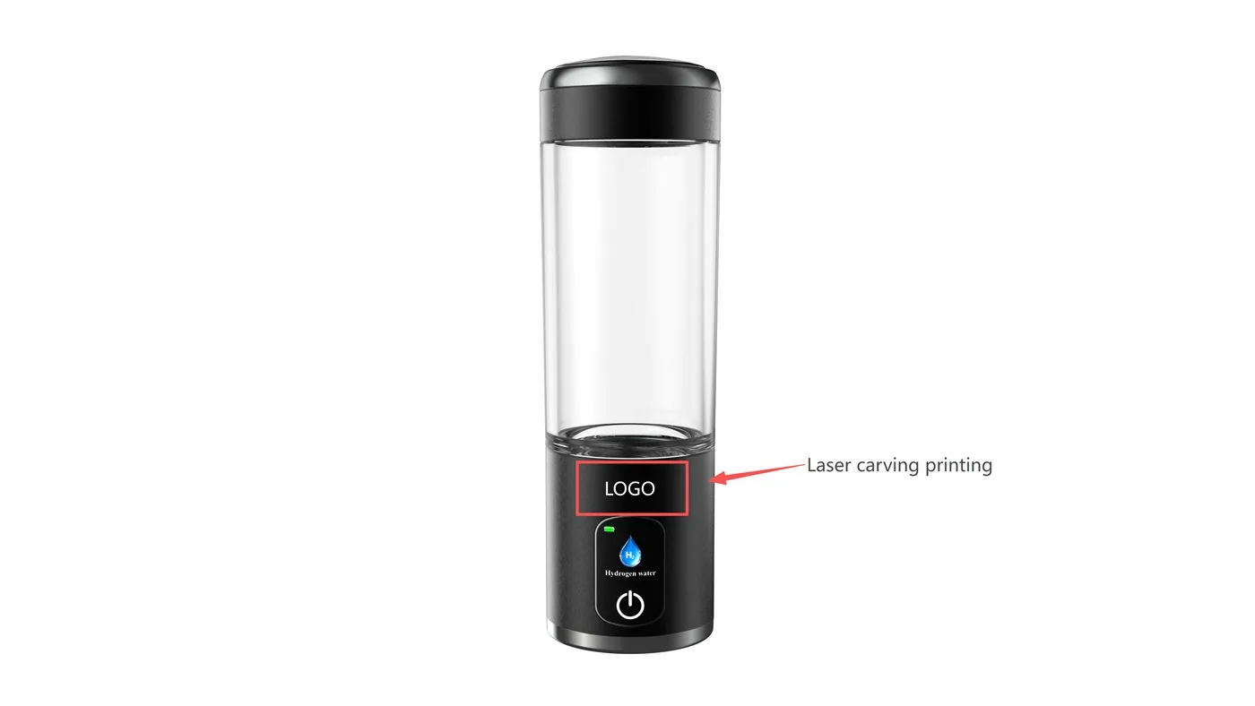 Front and side logo placement guide for a hydrogen water bottle